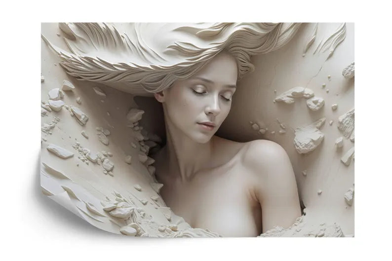 3D Illusion Woman Face Mural, Realistic Art Wallpaper