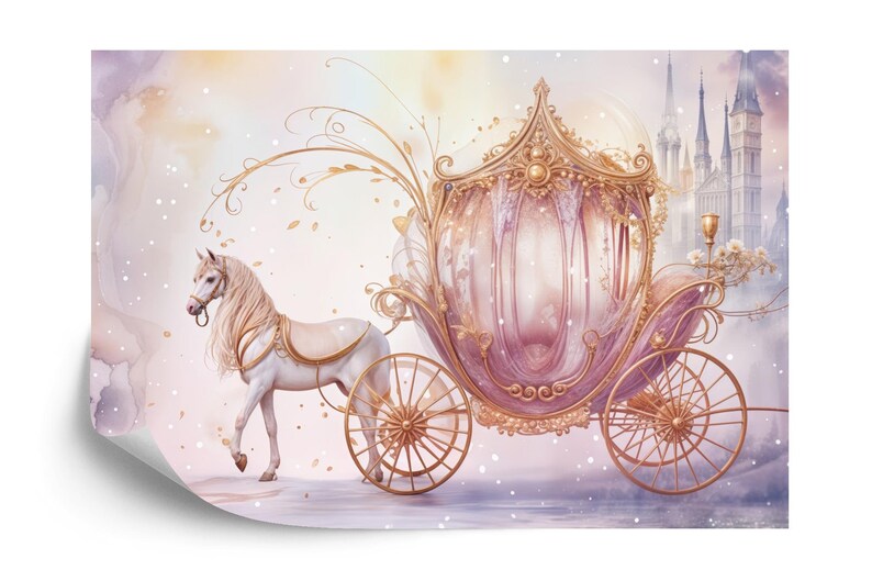Fairy Princess Pink Carriage Wallpaper Mural, Girls Room