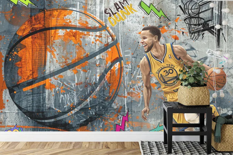 Graffiti Basketball Mural, Urban Gym Decor Art Print