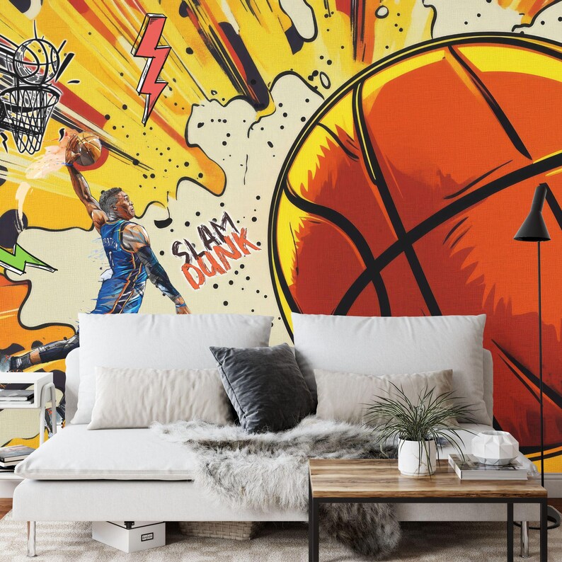 Graffiti Basketball Mural, Urban Gym Decor Art Print