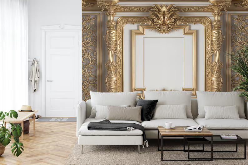 3D Gold Column Wallpaper Mural Art Print