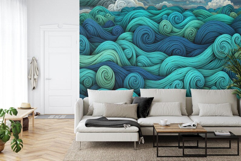 Playful Waves Wall Mural: Colorful, Easy-Install