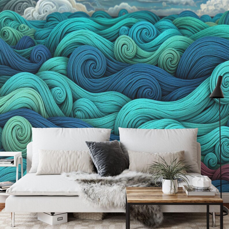 Playful Waves Wall Mural: Colorful, Easy-Install