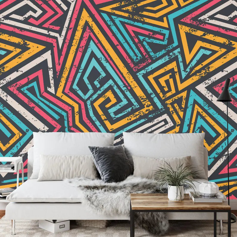 Colorful Graffiti Geometric Mural Art Print