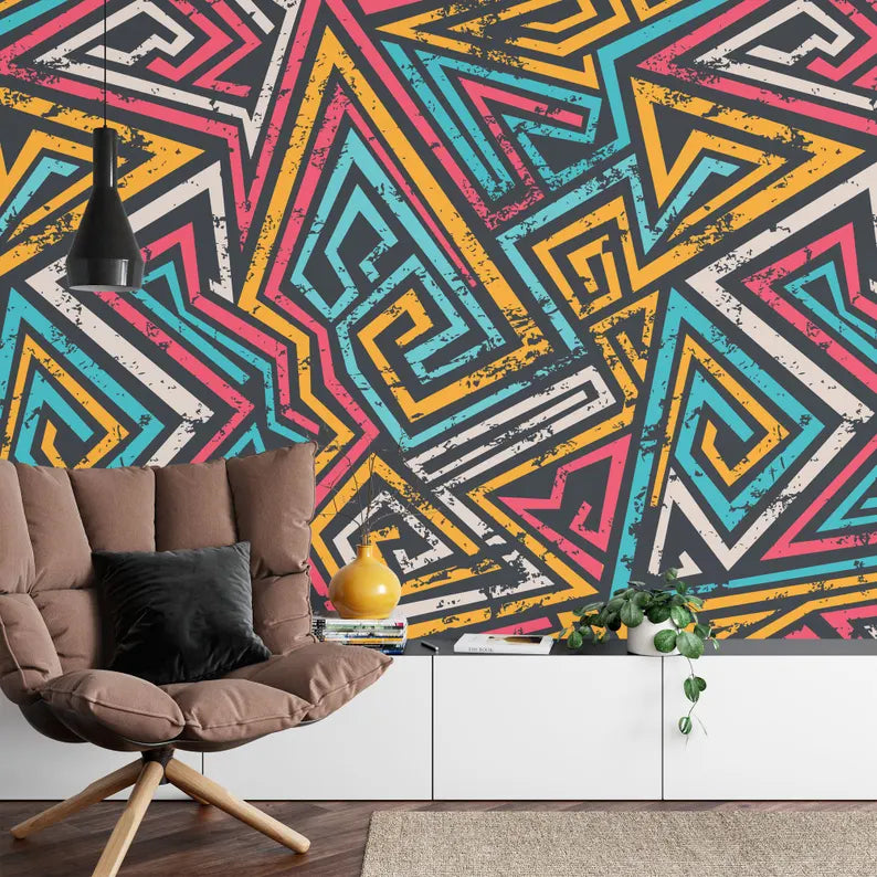 Colorful Graffiti Geometric Mural Art Print