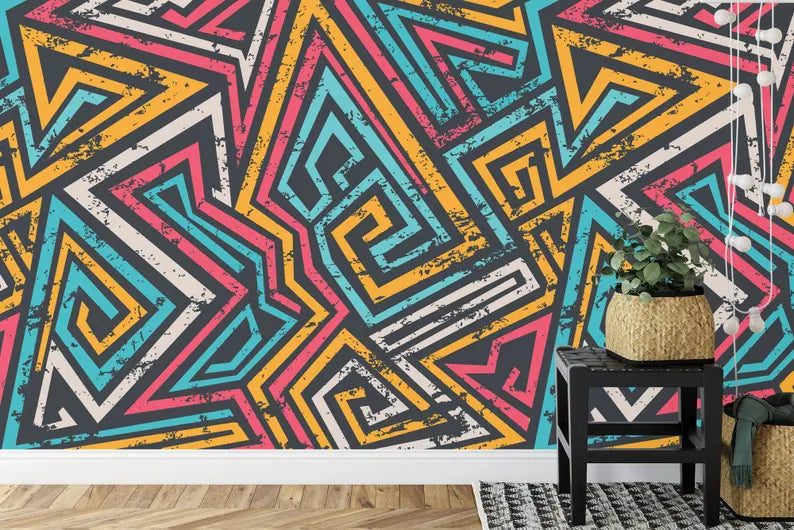 Colorful Graffiti Geometric Mural Art Print