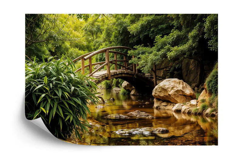 Japanese Garden Bridge Mural, Texas River Scene Wallpaper