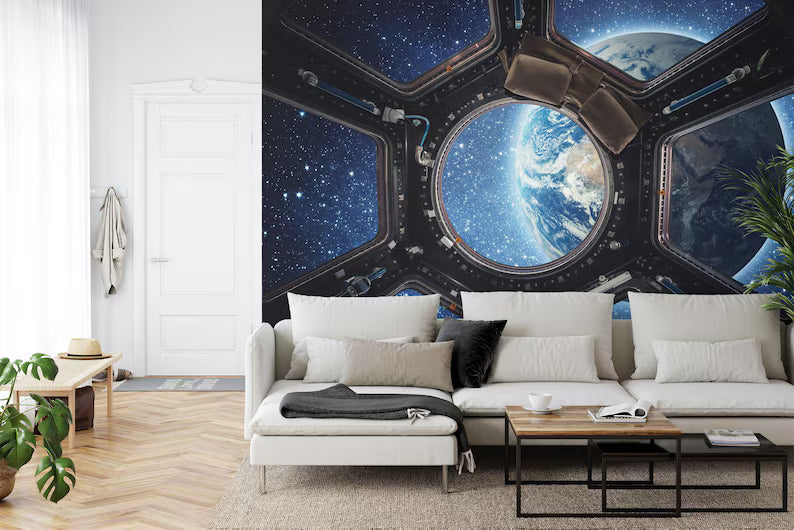 3D Earth View Wallpaper Mural, Spaceship Window Gift