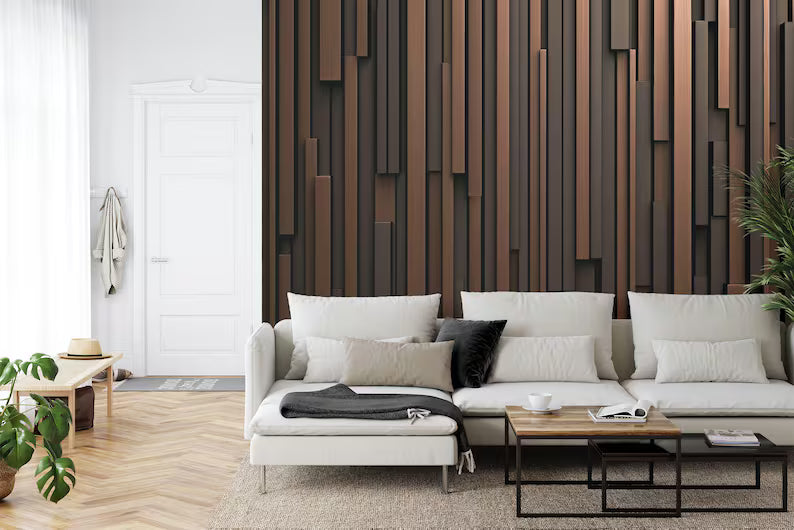 Wallpaper, Brown and Black Striped Wooden Wall Mural