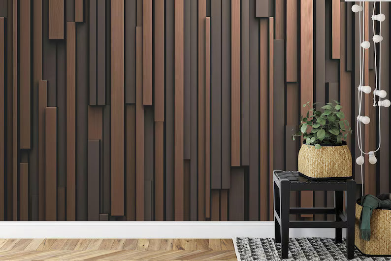 Wallpaper, Brown and Black Striped Wooden Wall Mural