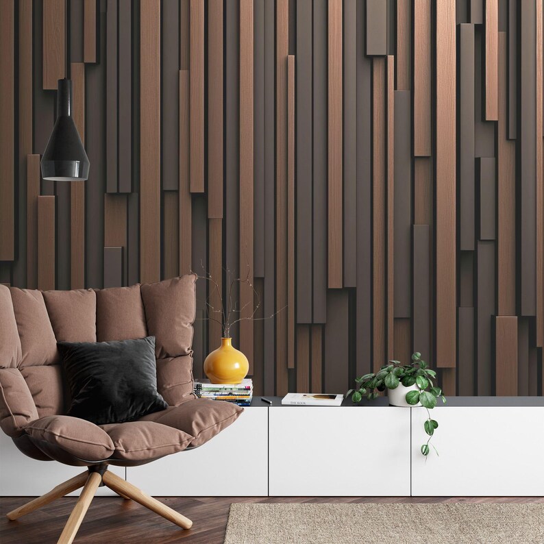 Wallpaper, Brown and Black Striped Wooden Wall Mural