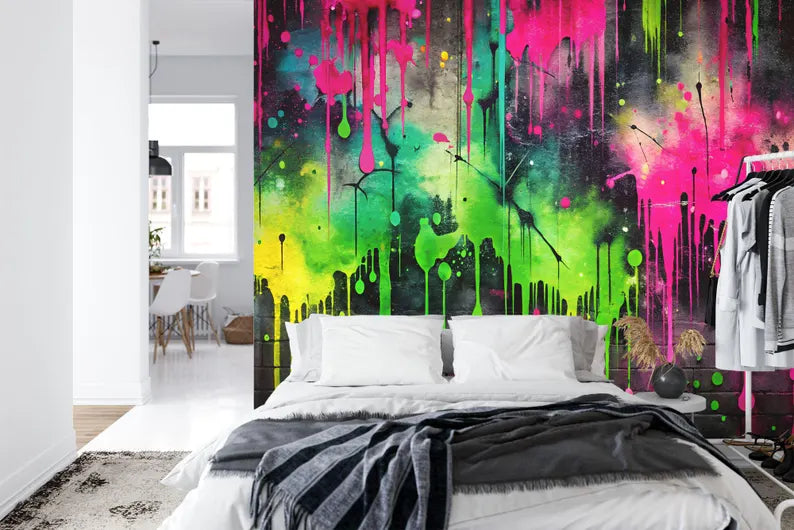 Colorful Graffiti Splatter Wallpaper Mural, Easy-Install