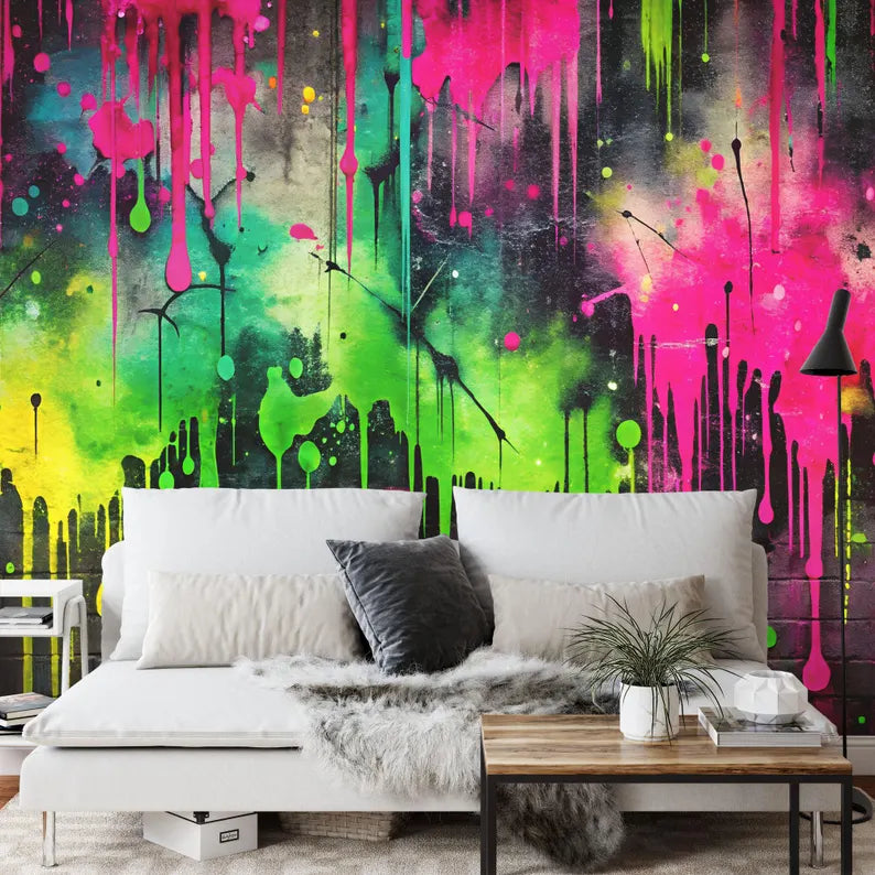 Colorful Graffiti Splatter Wallpaper Mural, Easy-Install
