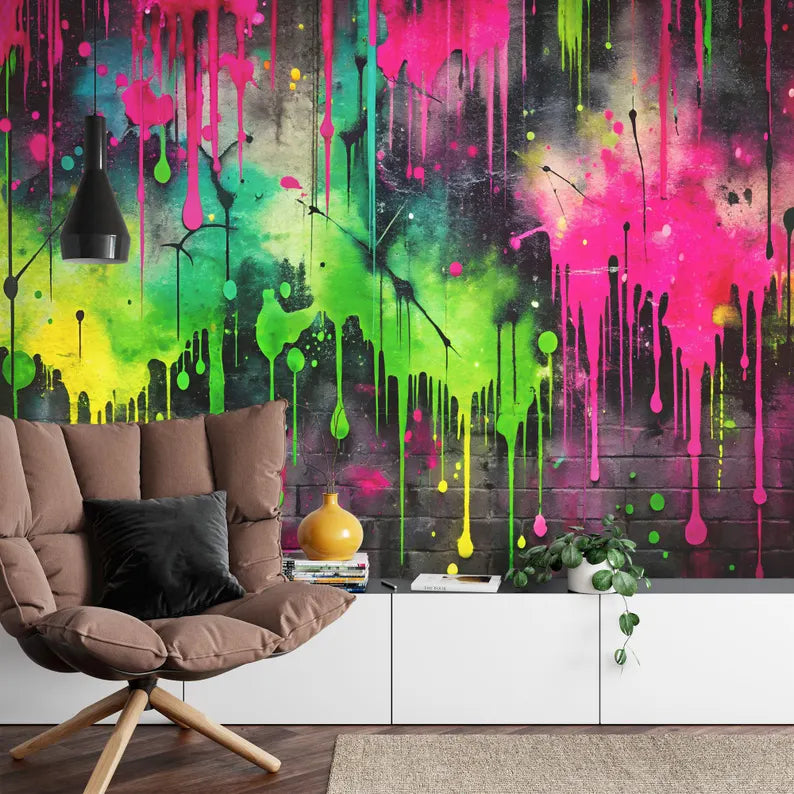 Colorful Graffiti Splatter Wallpaper Mural, Easy-Install