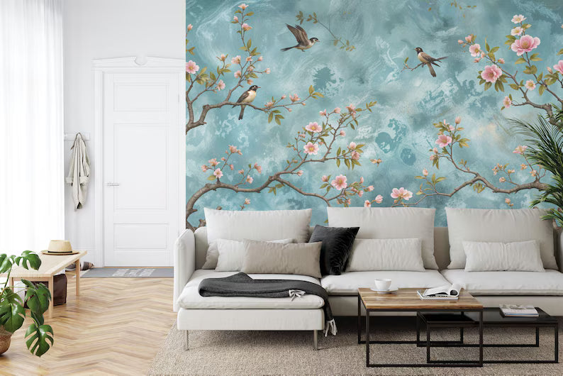 Chinoiserie Birds and Flowers Wallpaper Mural