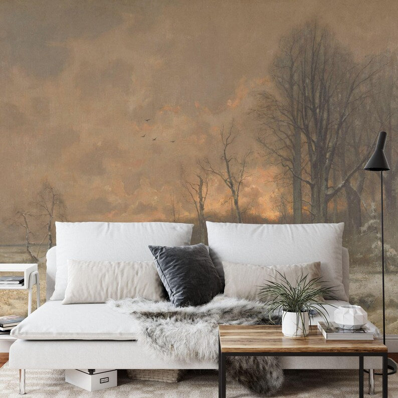 Wallpaper, Winter Landscape Painting Wall Mural