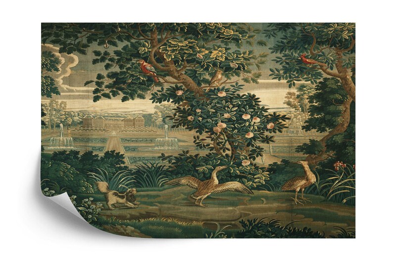 Classic landscape wall mural application demonstrating versatile home decor styling
