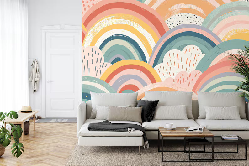 Boho Rainbow Wallpaper Mural | Pastel Nursery Decor