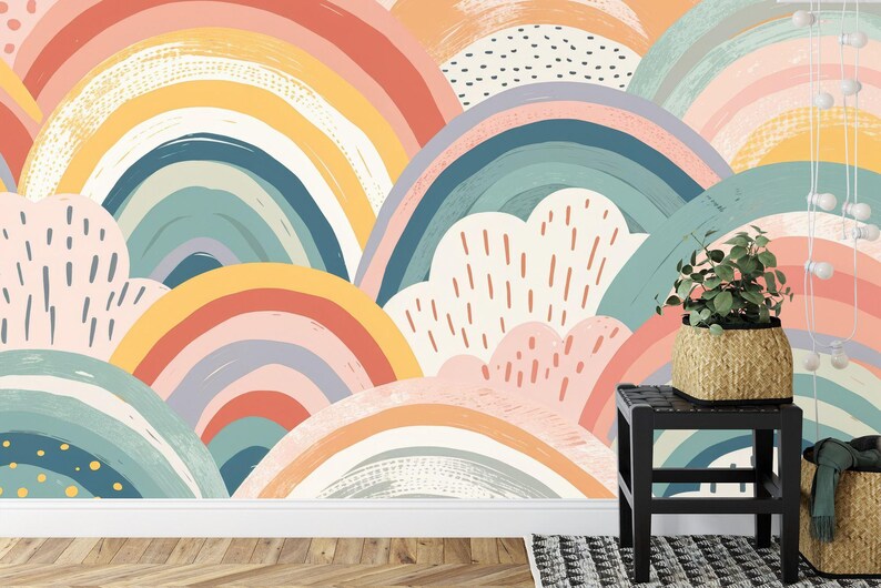 Boho Rainbow Wallpaper Mural | Pastel Nursery Decor