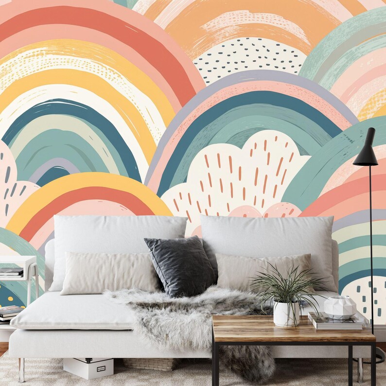 Boho Rainbow Wallpaper Mural | Pastel Nursery Decor