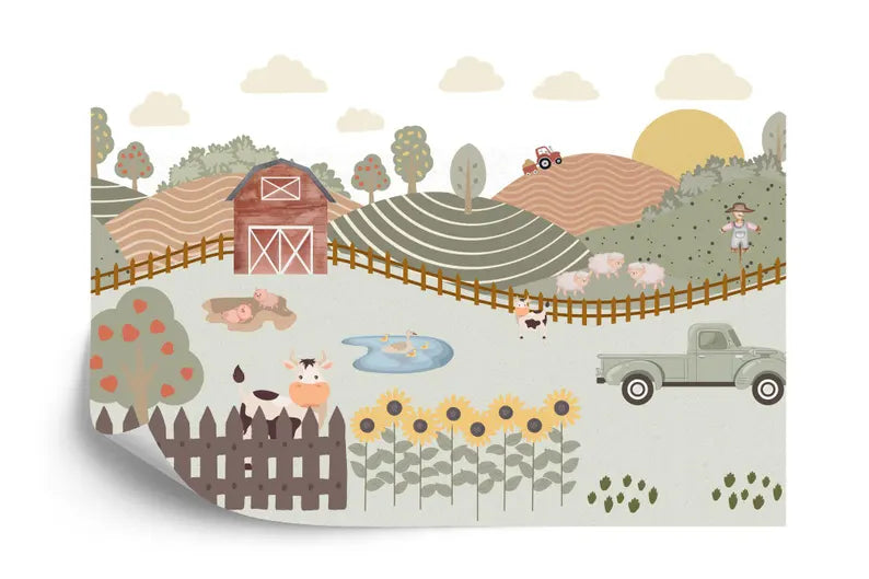 Watercolor Farm Kids Room Mural Art Print