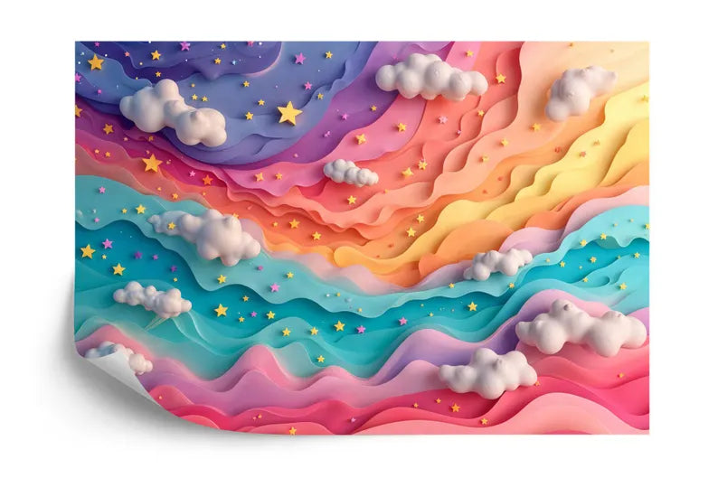Rainbow Cloud Nursery Wallpaper Mural, Pastel Home Decor