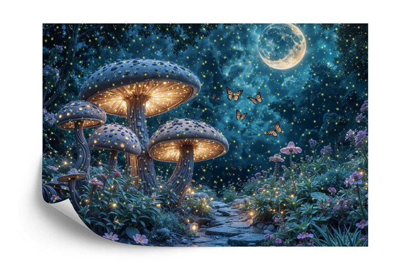 Enchanted Forest Luminous Mushroom Wall Mural Gift