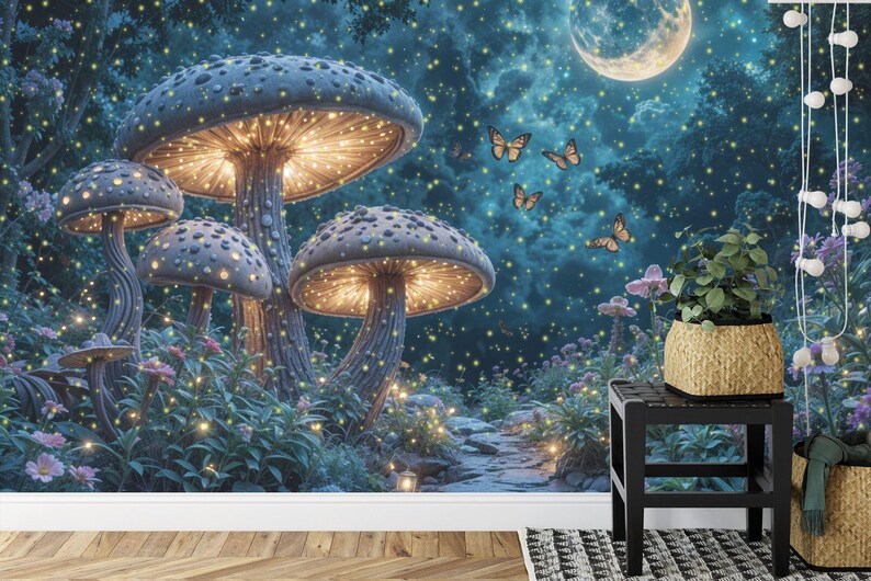 Enchanted Forest Luminous Mushroom Wall Mural Gift