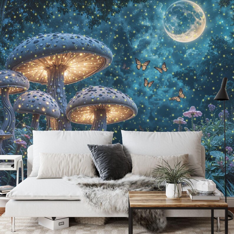 Enchanted Forest Luminous Mushroom Wall Mural Gift