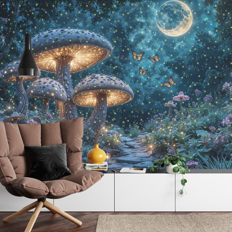 Enchanted Forest Luminous Mushroom Wall Mural Gift