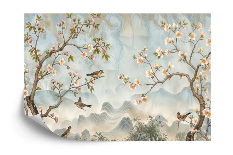 Vintage Chinoiserie Bird and Tree Mural