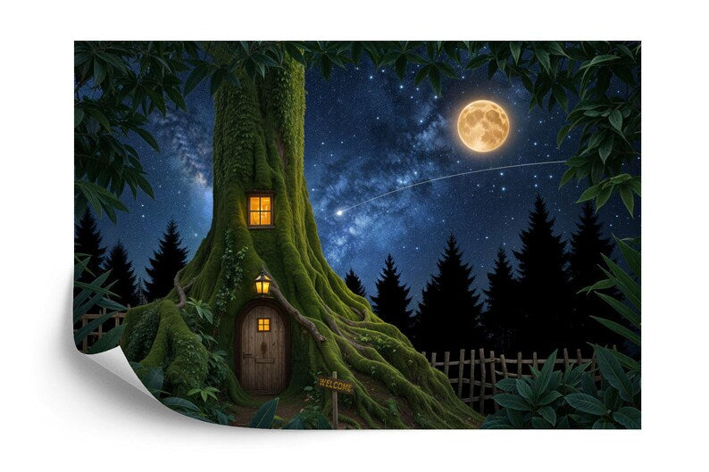 Tree House Forest Mural, Welcome Sign Art Print