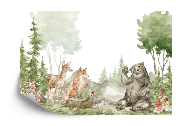 Watercolor Forest Animal Wallpaper Mural Art Print
