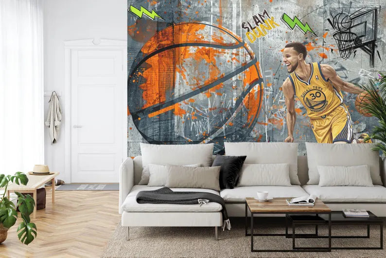 Graffiti Basketball Mural, Urban Gym Decor Art Print