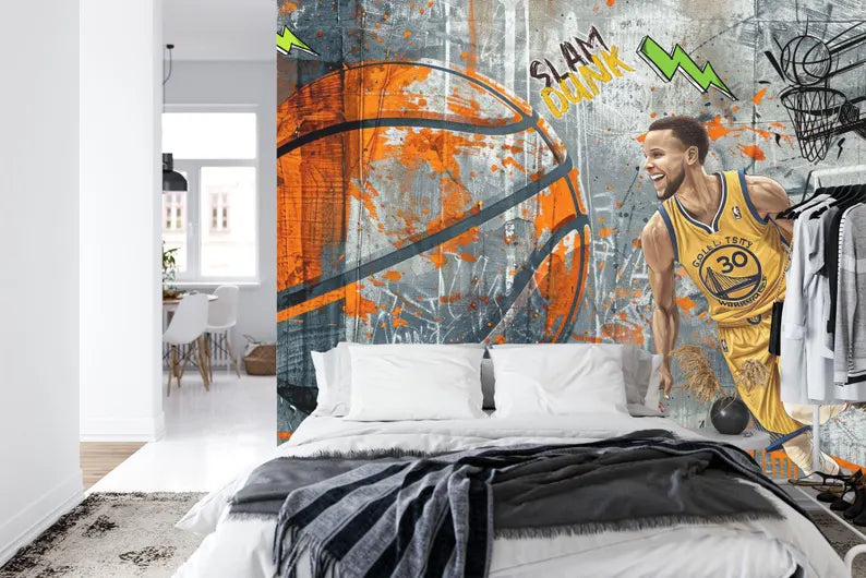 Graffiti Basketball Mural, Urban Gym Decor Art Print