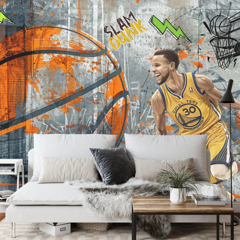 Graffiti Basketball Mural, Urban Gym Decor Art Print