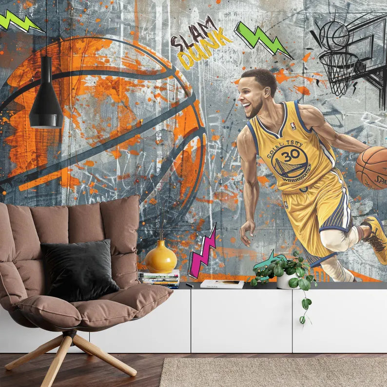 Graffiti Basketball Mural, Urban Gym Decor Art Print