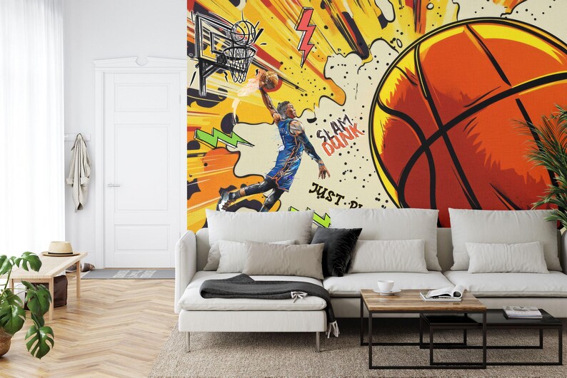 Graffiti Basketball Mural, Urban Gym Decor Art Print