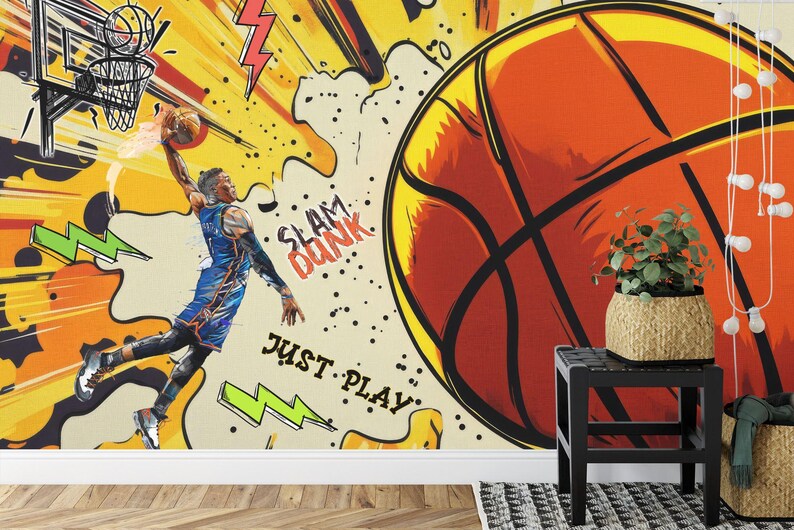Graffiti Basketball Mural, Urban Gym Decor Art Print
