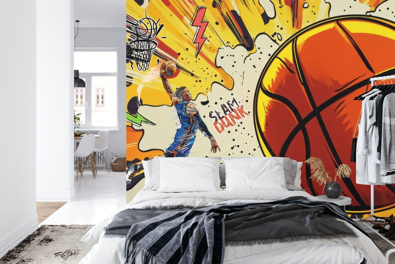 Graffiti Basketball Mural, Urban Gym Decor Art Print
