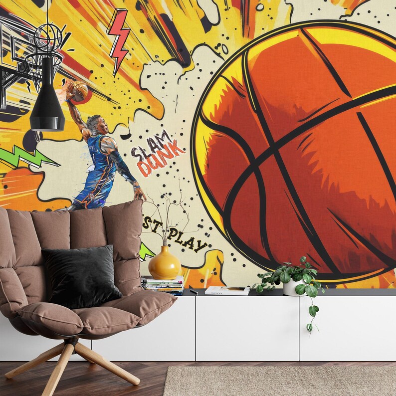 Graffiti Basketball Mural, Urban Gym Decor Art Print