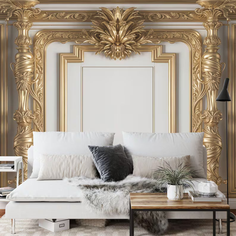 3D Gold Column Wallpaper Mural Art Print