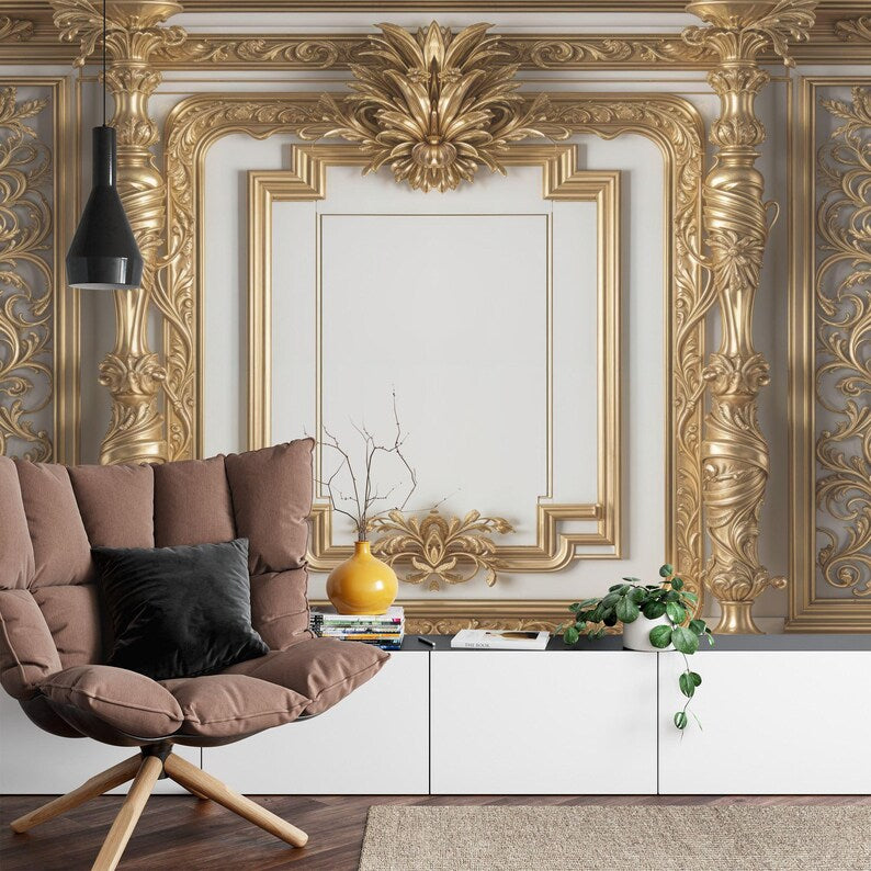 3D Gold Column Wallpaper Mural Art Print