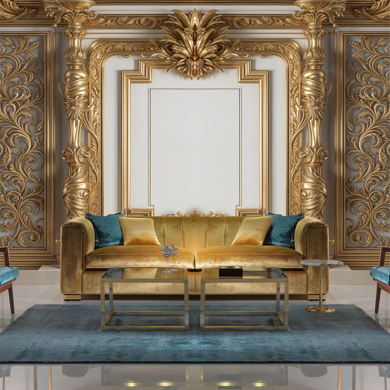 3D Gold Column Wallpaper Mural Art Print