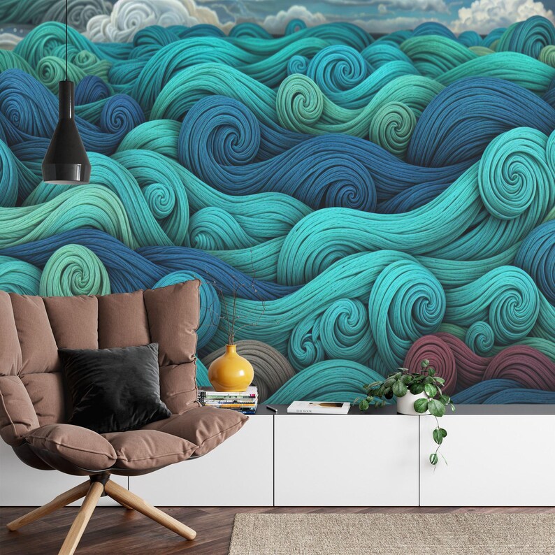 Playful Waves Wall Mural: Colorful, Easy-Install