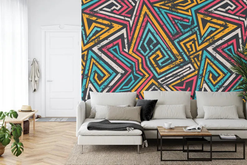 Colorful Graffiti Geometric Mural Art Print