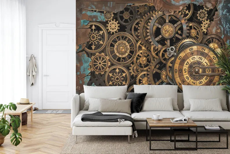 Steampunk Gear Wallpaper Mural, Retro Industrial