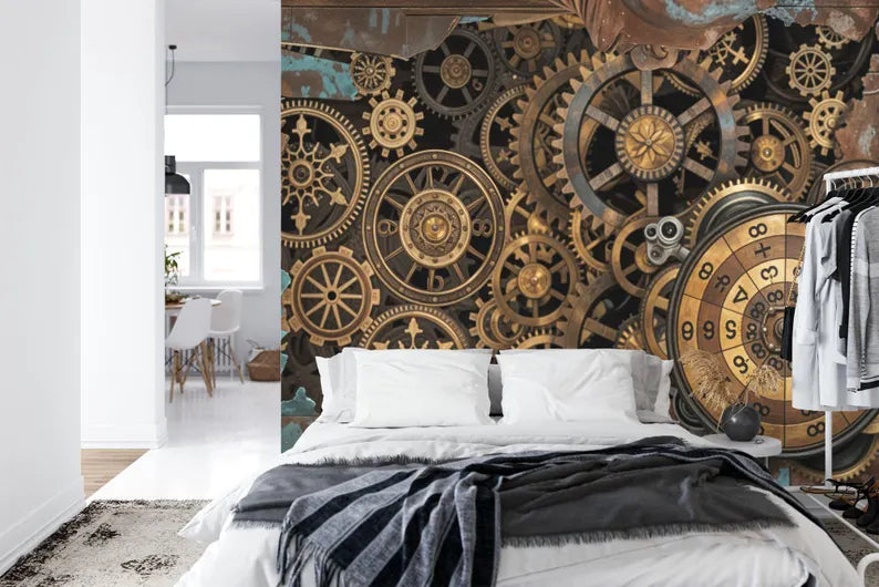 Steampunk Gear Wallpaper Mural, Retro Industrial