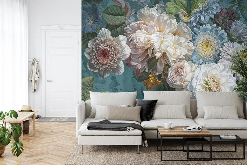 Baroque Flowers Rich Deep Colors Peonies - elegant peony wall mural design