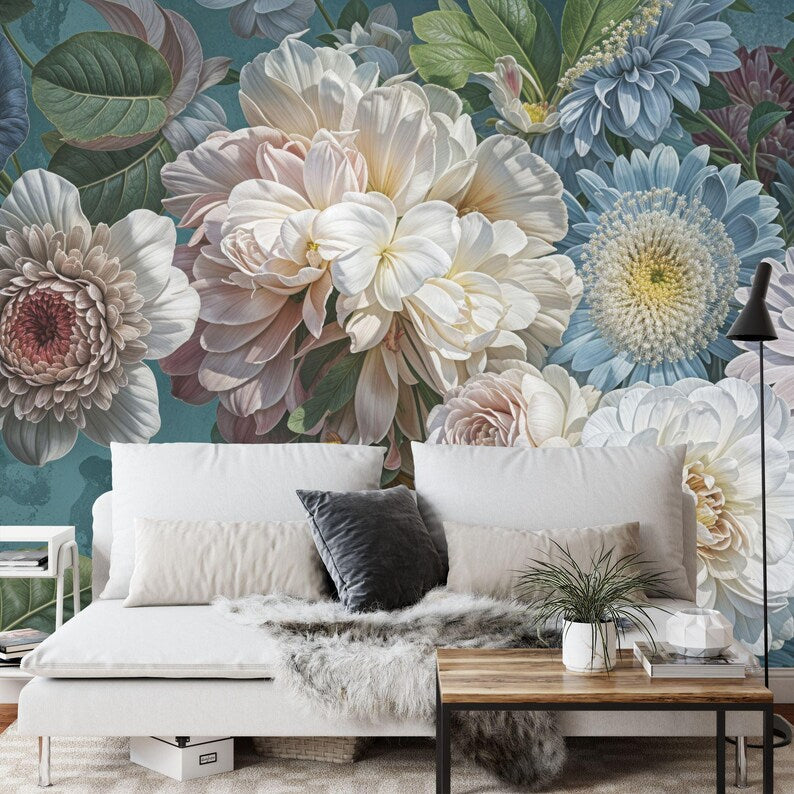 Baroque Flowers Rich Deep Colors Peonies - opulent floral artwork for interior design